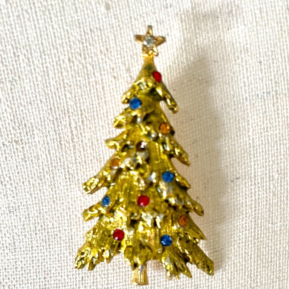 Christmas Tree Pin Signed ART Rhinestone Ornaments - Picture 5 of 8